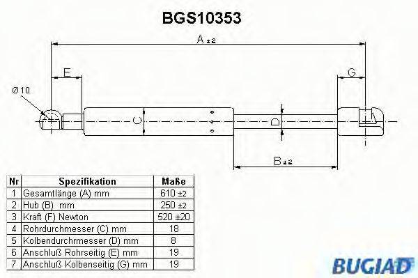 BUGIAD BGS10353 Газова пружина, кришка багажника