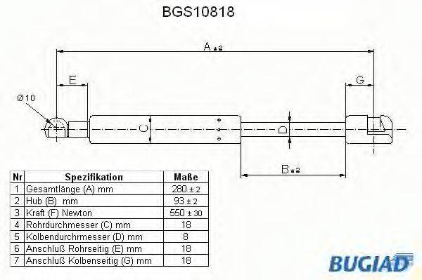 BUGIAD BGS10818 Газова пружина, кришка багажника