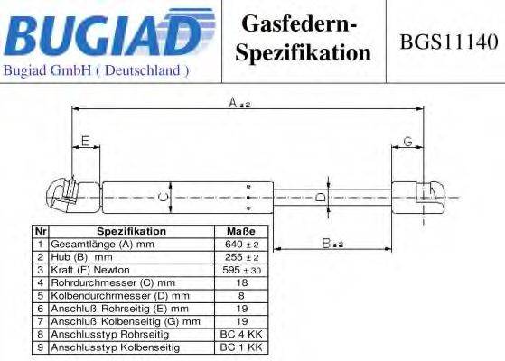 BUGIAD BGS11140 Газова пружина, кришка багажника