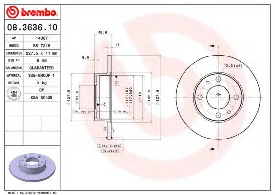 BREMBO 08.3636.10 гальмівний диск