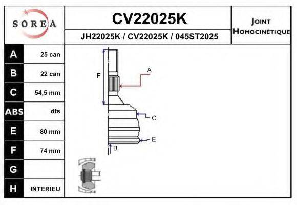 EAI CV22025K Шарнірний комплект, приводний вал