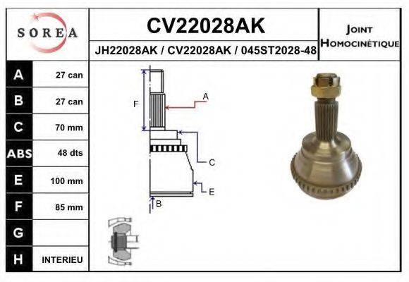 EAI CV22028AK Шарнірний комплект, приводний вал