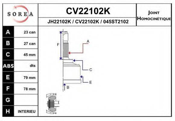 EAI CV22102K Шарнірний комплект, приводний вал