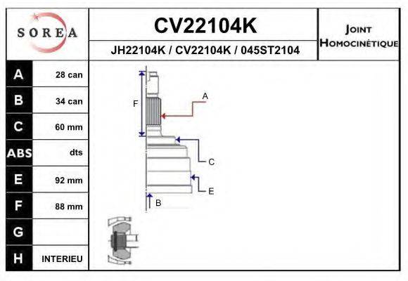 EAI CV22104K Шарнірний комплект, приводний вал
