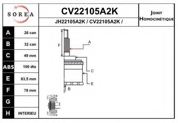 EAI CV22105A2K Шарнірний комплект, приводний вал