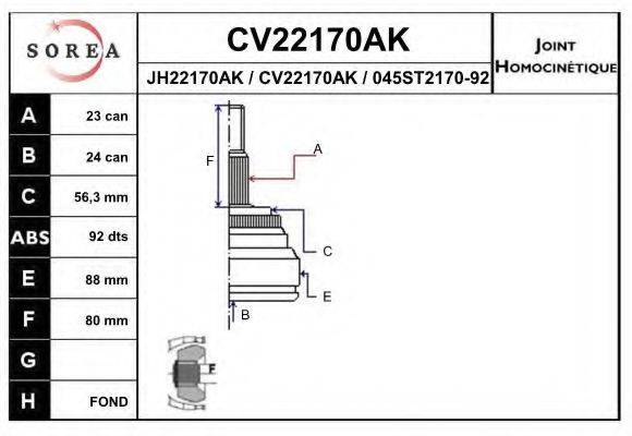EAI CV22170AK Шарнірний комплект, приводний вал