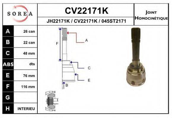 EAI CV22171K Шарнірний комплект, приводний вал
