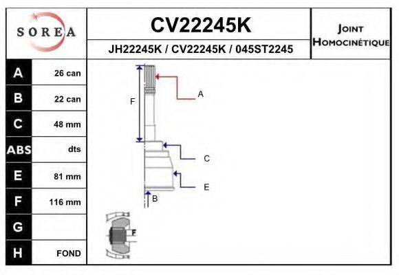 EAI CV22245K Шарнірний комплект, приводний вал