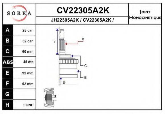 EAI CV22305A2K Шарнірний комплект, приводний вал