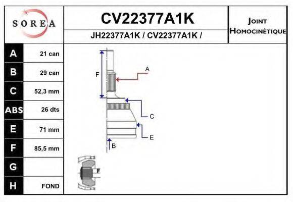 EAI CV22377A1K Шарнірний комплект, приводний вал