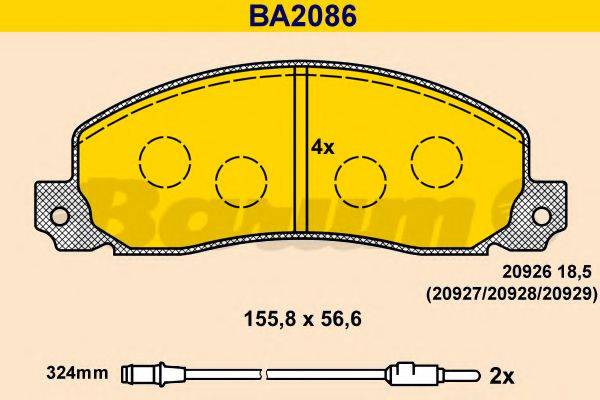 BARUM BA2086 Комплект гальмівних колодок, дискове гальмо