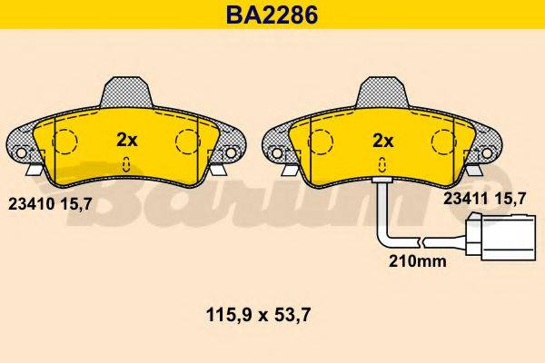 BARUM BA2286 Комплект гальмівних колодок, дискове гальмо