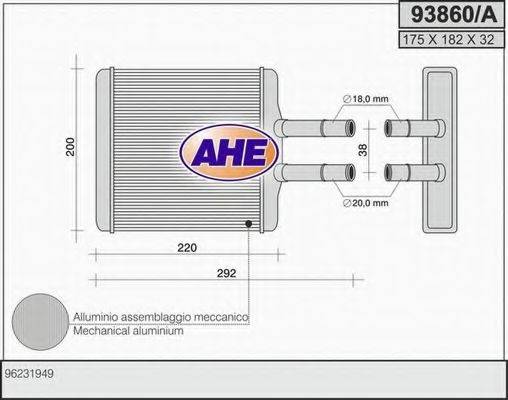 AHE 93860A Теплообмінник, опалення салону