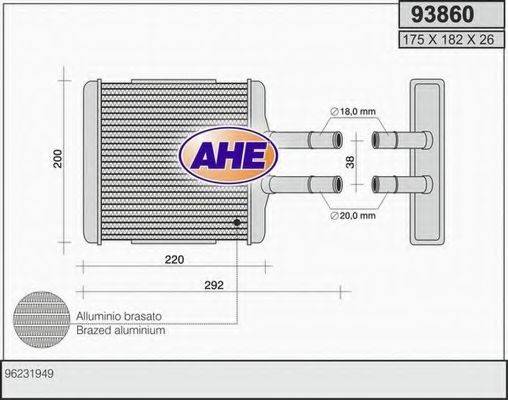 AHE 93860 Теплообмінник, опалення салону