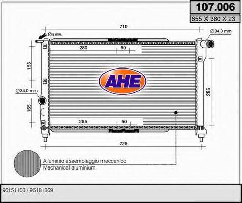 AHE 107006 Радіатор, охолодження двигуна