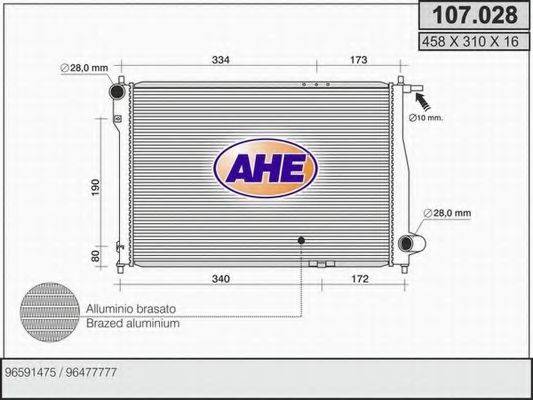 AHE 107028 Радіатор, охолодження двигуна