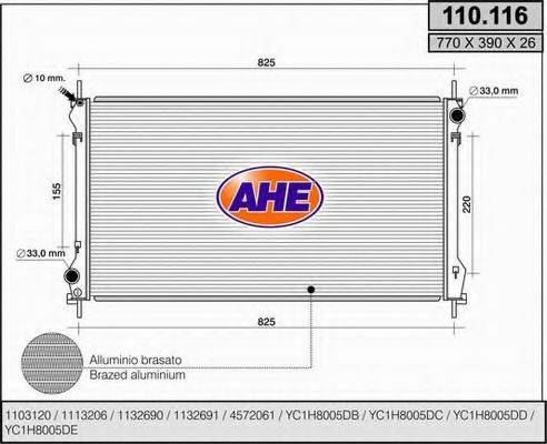 AHE 110116 Радіатор, охолодження двигуна