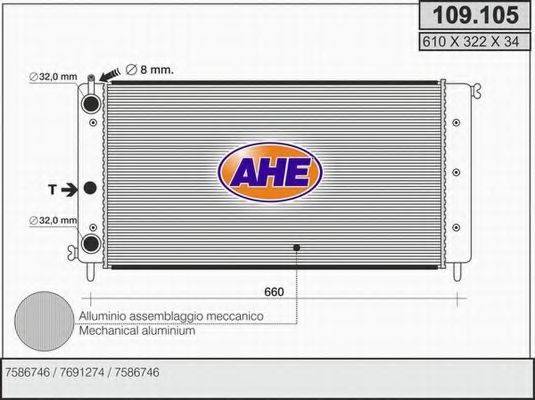 AHE 109105 Радіатор, охолодження двигуна
