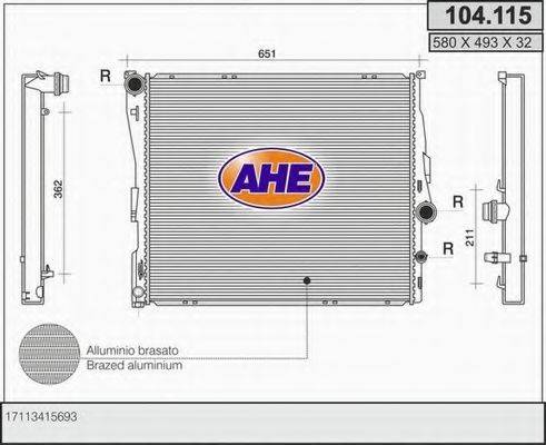AHE 104115 Радіатор, охолодження двигуна