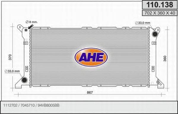 AHE 110138 Радіатор, охолодження двигуна