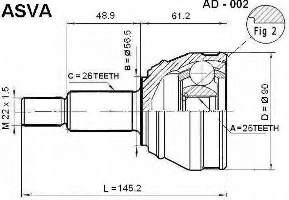 ASVA AD002 Шарнірний комплект, приводний вал