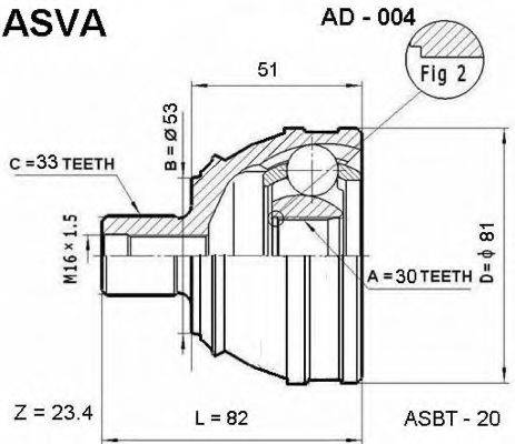 ASVA AD004 Шарнірний комплект, приводний вал