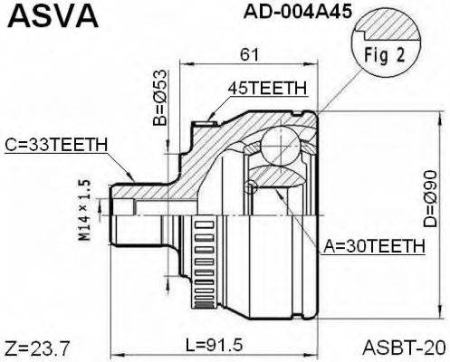 ASVA AD004A45 Шарнірний комплект, приводний вал