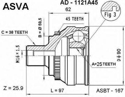 ASVA AD1121A45 Шарнірний комплект, приводний вал