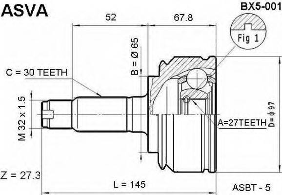 ASVA BX5001 Шарнірний комплект, приводний вал