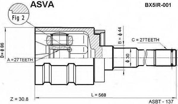 ASVA BX5IR001 Шарнірний комплект, приводний вал
