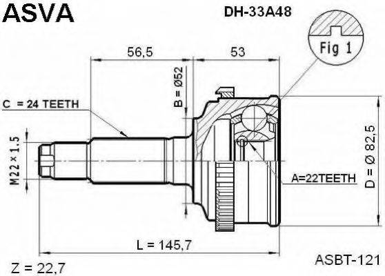 ASVA DH33A48 Шарнірний комплект, приводний вал