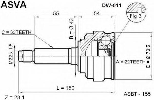 ASVA DW011 Шарнірний комплект, приводний вал