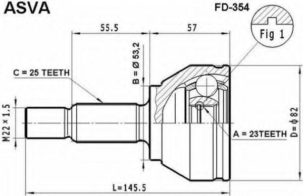 ASVA FD354 Шарнірний комплект, приводний вал