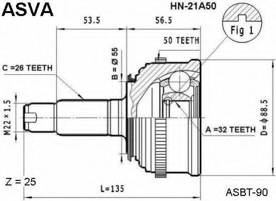 ASVA HN21A50 Шарнірний комплект, приводний вал