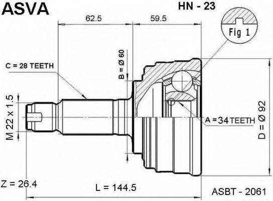 ASVA HN23 Шарнірний комплект, приводний вал