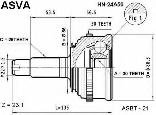 ASVA HN24A50 Шарнірний комплект, приводний вал