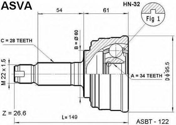 ASVA HN32 Шарнірний комплект, приводний вал