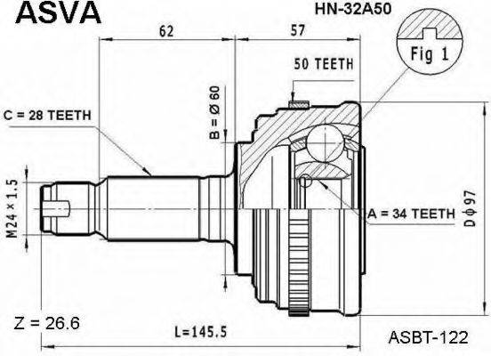 ASVA HN32A50 Шарнірний комплект, приводний вал