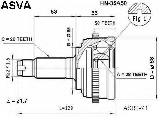 ASVA HN35A50 Шарнірний комплект, приводний вал