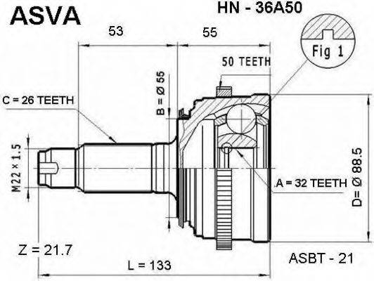 ASVA HN36A50 Шарнірний комплект, приводний вал