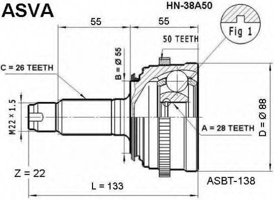 ASVA HN38A50 Шарнірний комплект, приводний вал