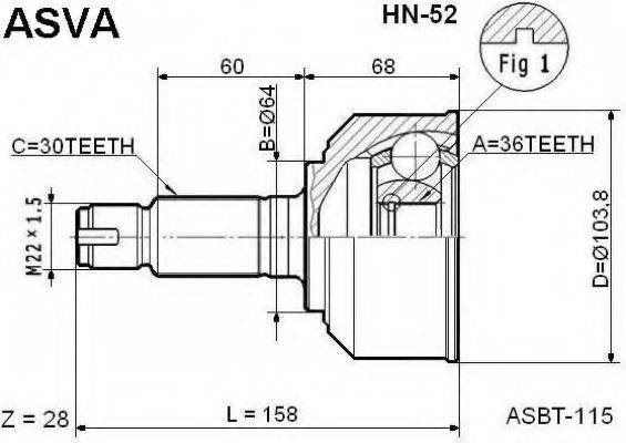 ASVA HN52 Шарнірний комплект, приводний вал