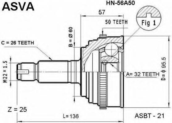 ASVA HN56A50 Шарнірний комплект, приводний вал