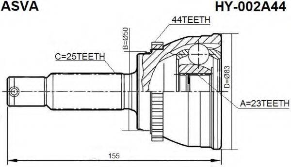 ASVA HY002A44 Шарнірний комплект, приводний вал