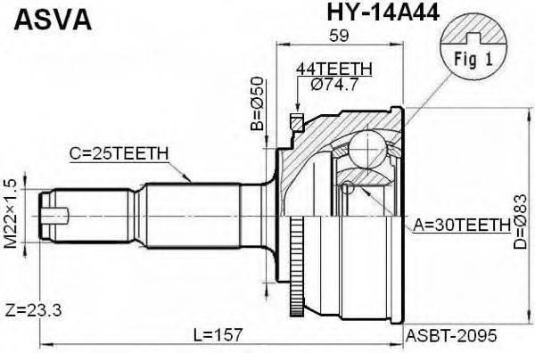 ASVA HY14A44 Шарнірний комплект, приводний вал