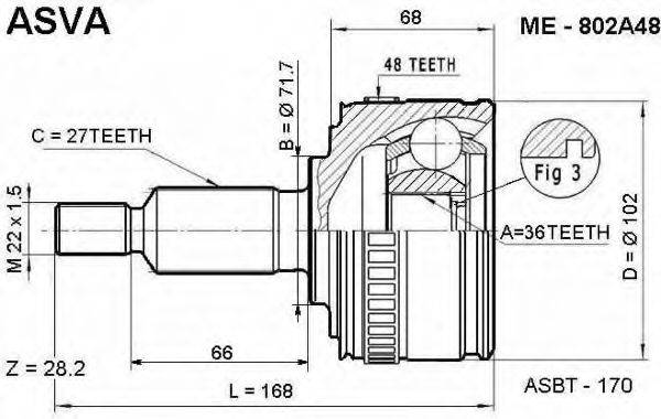 ASVA ME802A48 Шарнірний комплект, приводний вал