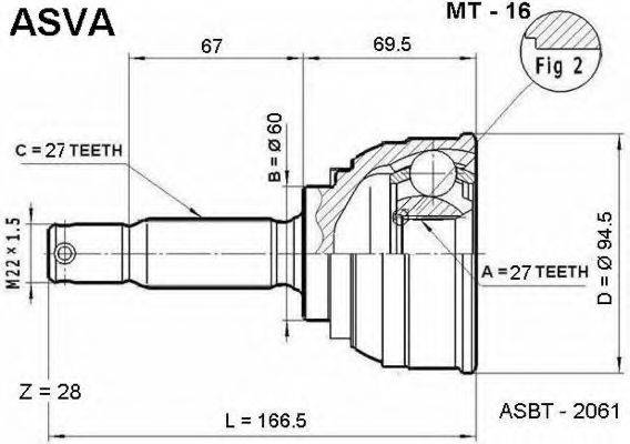 ASVA MT16 Шарнірний комплект, приводний вал