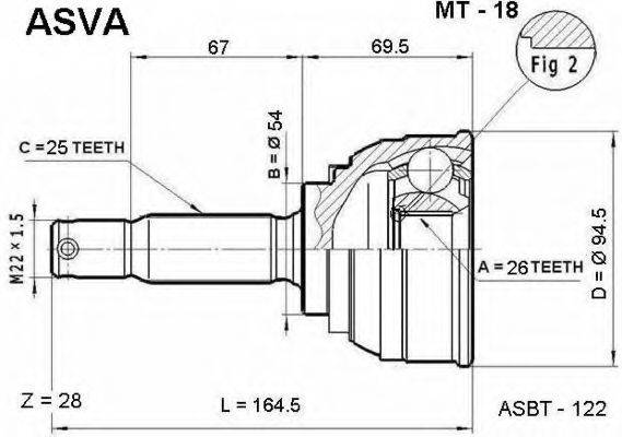ASVA MT18 Шарнірний комплект, приводний вал