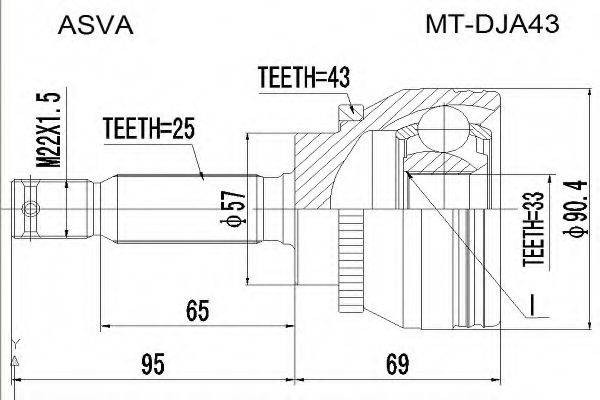 ASVA MTDJA43 Шарнірний комплект, приводний вал