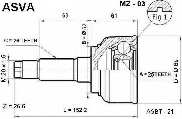 ASVA MZ03 Шарнірний комплект, приводний вал